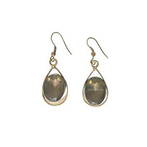 Vintage Art Deco Oval Cut Smoky Quartz Dangle Earrings Sterling Silver 925 Hook